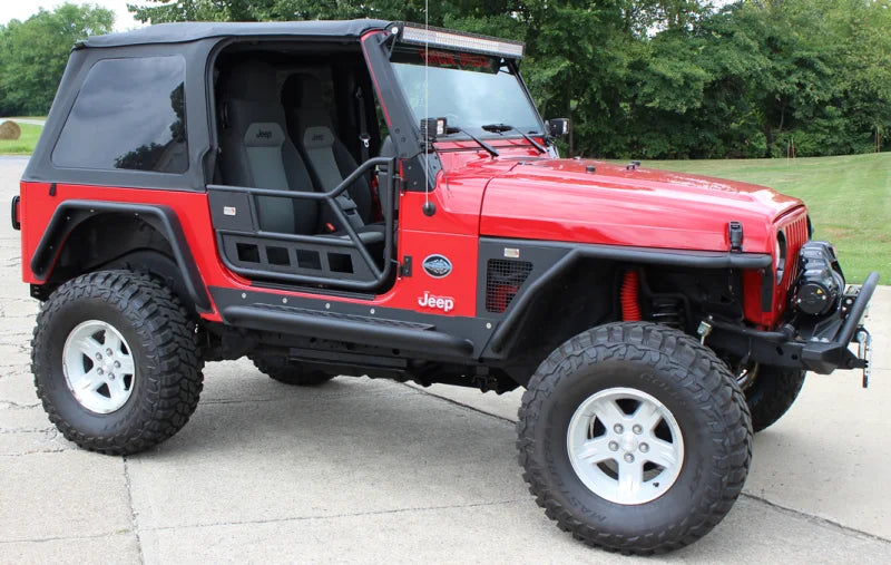 Fishbone Offroad 97-06 Jeep Wrangler TJ Front Tube Doors - Black Textured Powdercoat Steel - Installation View