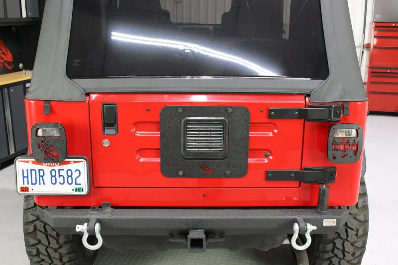 Fishbone Offroad 97-06 Jeep Wrangler TJ Tailgate Plate - Black Textured Powercoat Aluminum - Back View