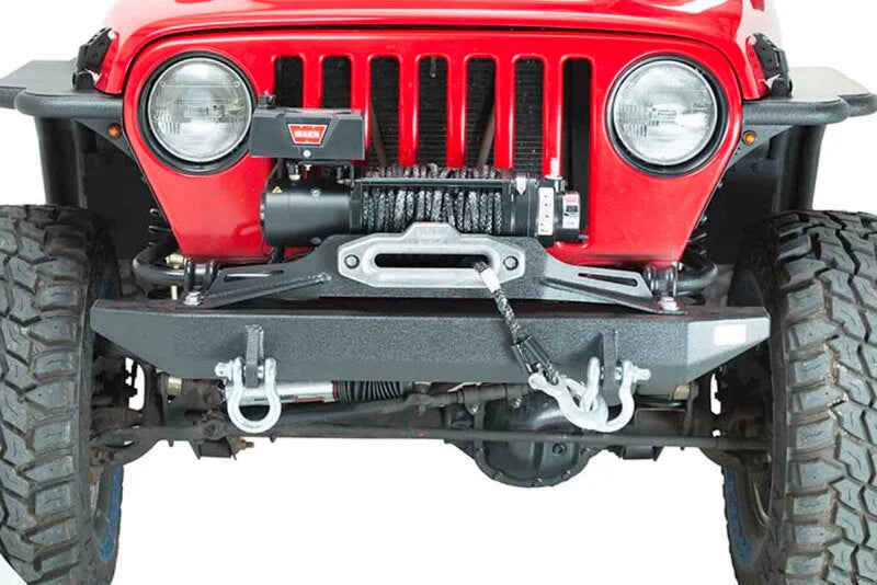 Fishbone Offroad 97-06 Jeep Wrangler TJ Winch Plate Steel - Black Textured Powdercoat Piranha Series - Back View