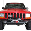 Load image into Gallery viewer, Fishbone Offroad Cherokee XJ Front Winch Bumper W/O Grille Guard Bullhead Steel - Blk Txtrd Pwdrcoat - Back View