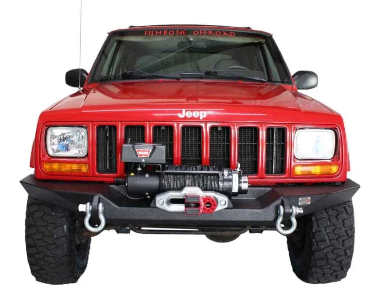 Fishbone Offroad Cherokee XJ Front Winch Bumper W/O Grille Guard Bullhead Steel - Blk Txtrd Pwdrcoat - Back View