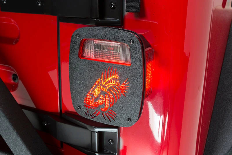 Fishbone Offroad Jeep Wrangler CJ YJ TJ Tail Light Covers - Black Textured Powdercoat - Back View