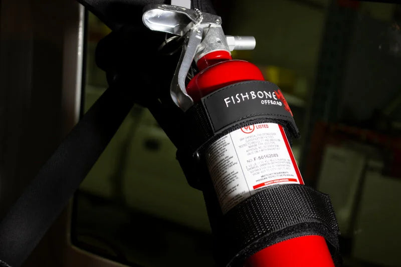 Fishbone Offroad Padded Roll Bar Black Fire Extinguisher Holder - Installation View