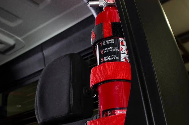 Fishbone Offroad Padded Roll Bar Red Fire Extinguisher Holder - Side View