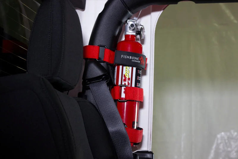 Fishbone Offroad Padded Roll Bar Red Fire Extinguisher Holder - Back View