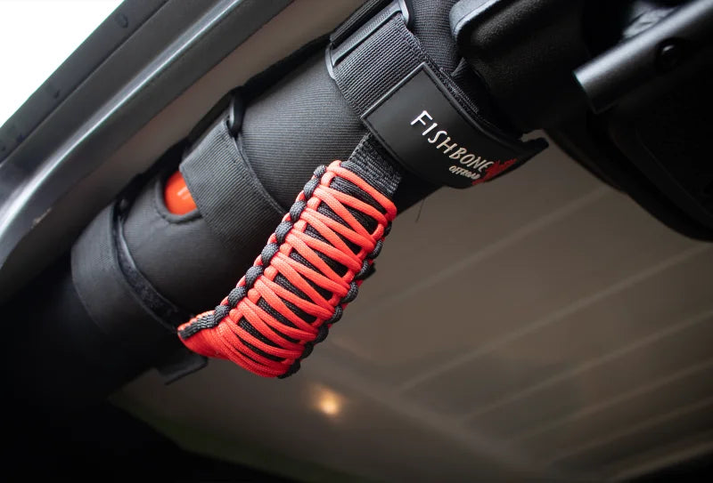 Fishbone Offroad Paracord Grab Handles w/Three Straps Red - Side View