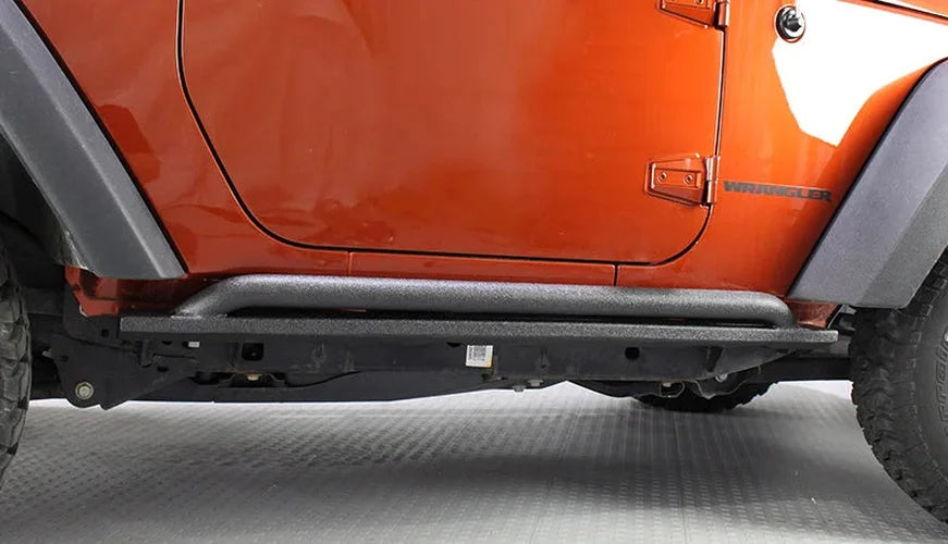 Fishbone Offroad 07-18 Jeep Wrangler JK 2 Door Rubicon Steel Rock Slider - Black Textured Powdercoat - Side View