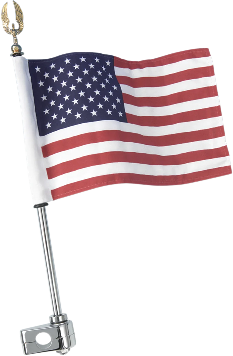 Flag Pole - With Flag - Tubular Mount Show Chrome - Side View