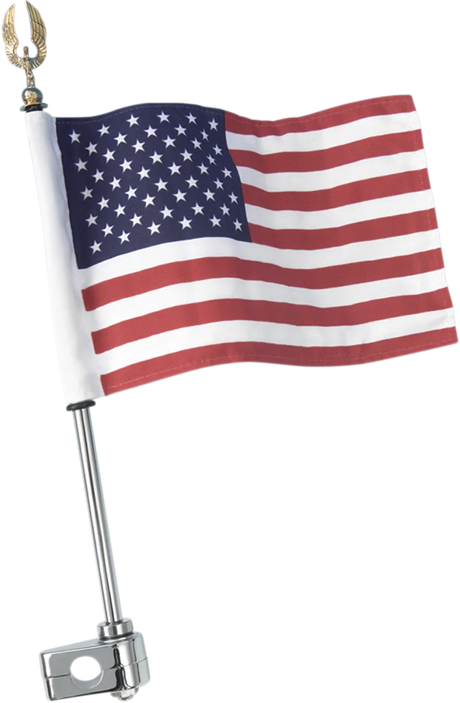 Flag Pole - With Flag - Tubular Mount Show Chrome - Side View