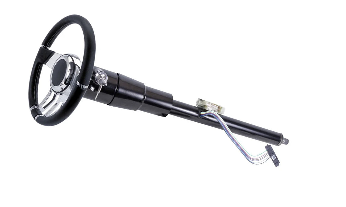Flaming River 33" MUSCLE CAR FLOOR SHIFT TILT KEY COLUMN W/1"-48 SHAFT-BLACK POWDERCOAT FINISH - Side View