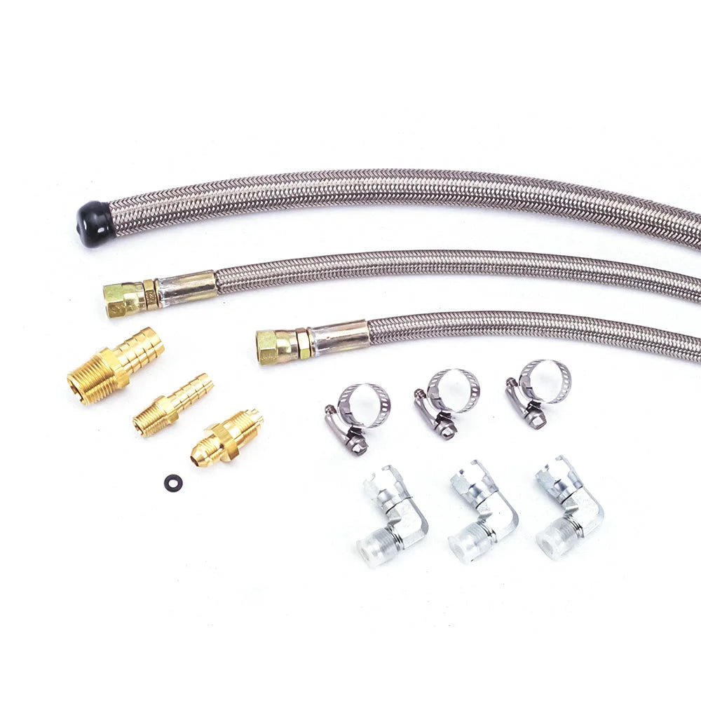 Flaming River STAINLESS BRAIDED HOSE KIT - REMOTE RESERVOIR (GM-STYLE FITS FR POWER RACK) - Kit Contents