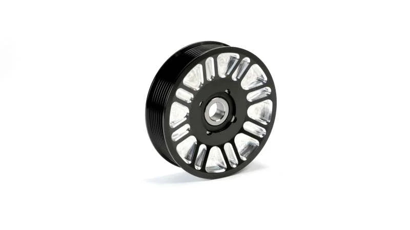 Fleece Performance 03-18 Dodge 2500/3500 Cummins Upper Fan Pulley Idler (Black Contrast) - Side View