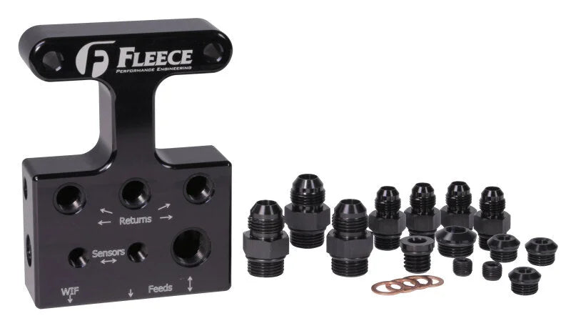 Fleece Performance 07.5-09 Dodge 6.7L Cummins 3rd Gen Fuel Distribution Block - Side View