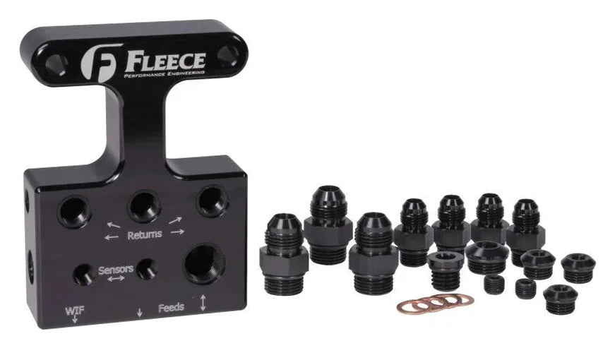 Fleece Performance 07.5-09 Dodge 6.7L Cummins 3rd Gen Fuel Distribution Block - Side View