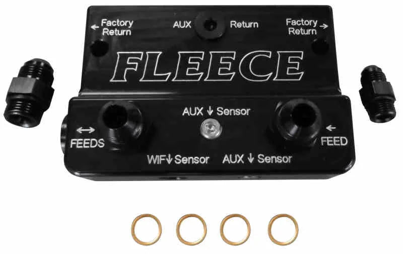 Fleece Performance 10-12 Dodge 6.7L Cummins 4th Gen Fuel Distribution Block - Side View