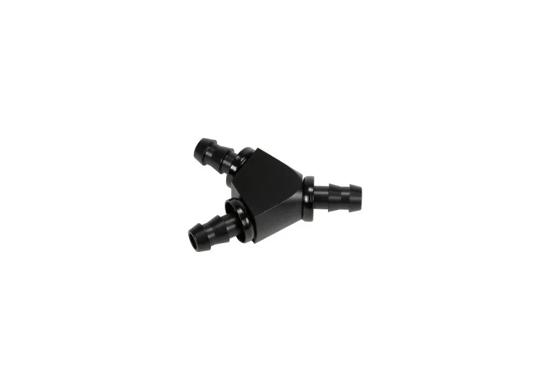 Fleece Performance Universal 3/8in Aluminum Y Barbed Fitting (For -6 Pushlock Hose) - Black Anodized - Side View