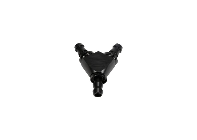 Fleece Performance Universal 3/8in Aluminum Y Barbed Fitting (For -6 Pushlock Hose) - Black Anodized - Detail View