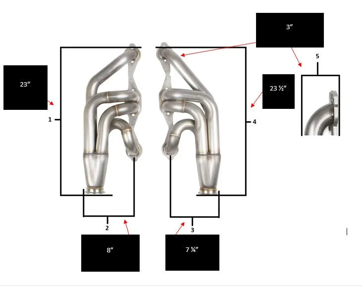 FlowTechFlowtech Small Block Chevy Turbo Headers - Polished Finish11573FLT - Measurement Guide