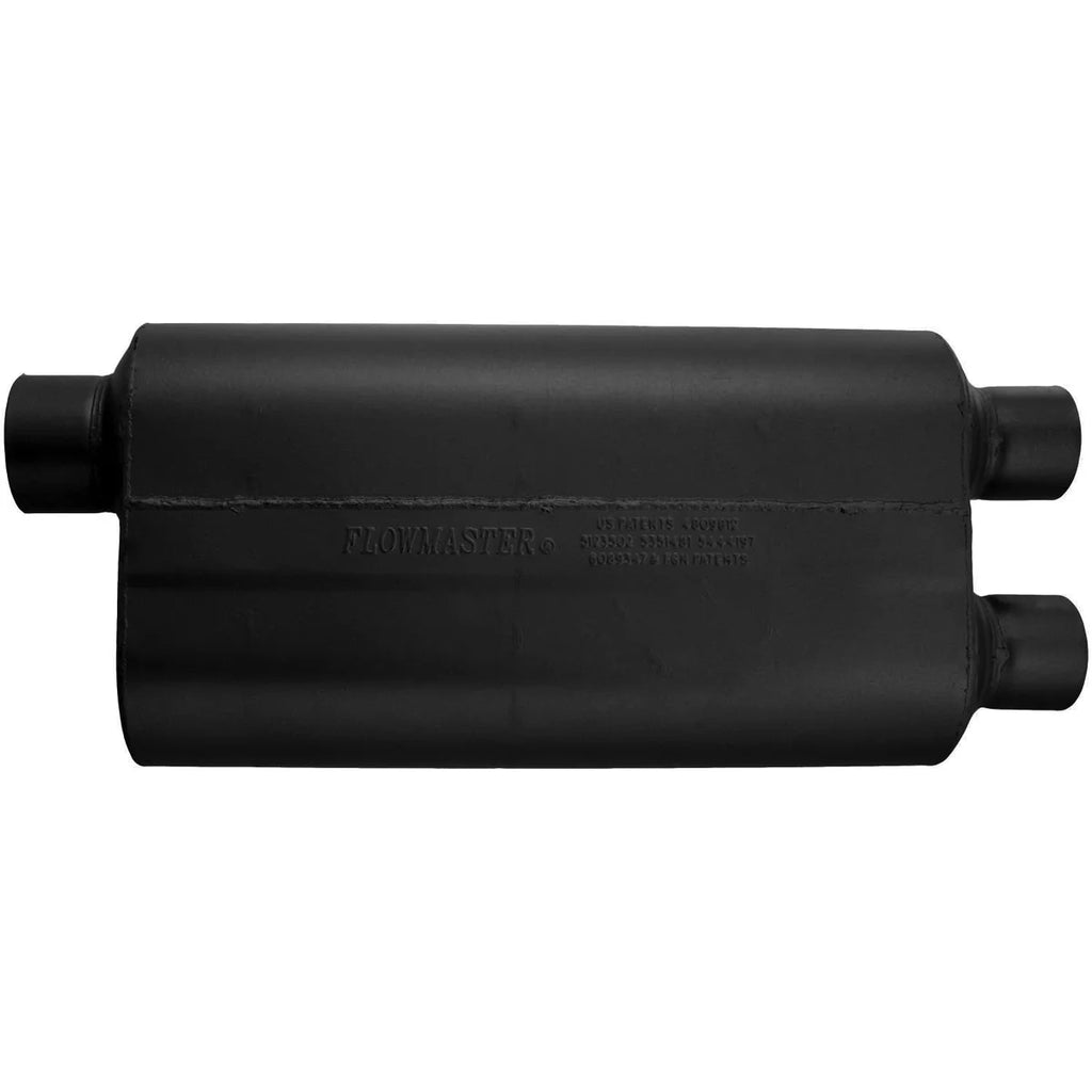 Flowmaster 50 H.D. - 3.00 Offset In / 2.50 Dual Out - Moderate Sound fits 2010-2014 Ford F-150 - Side View