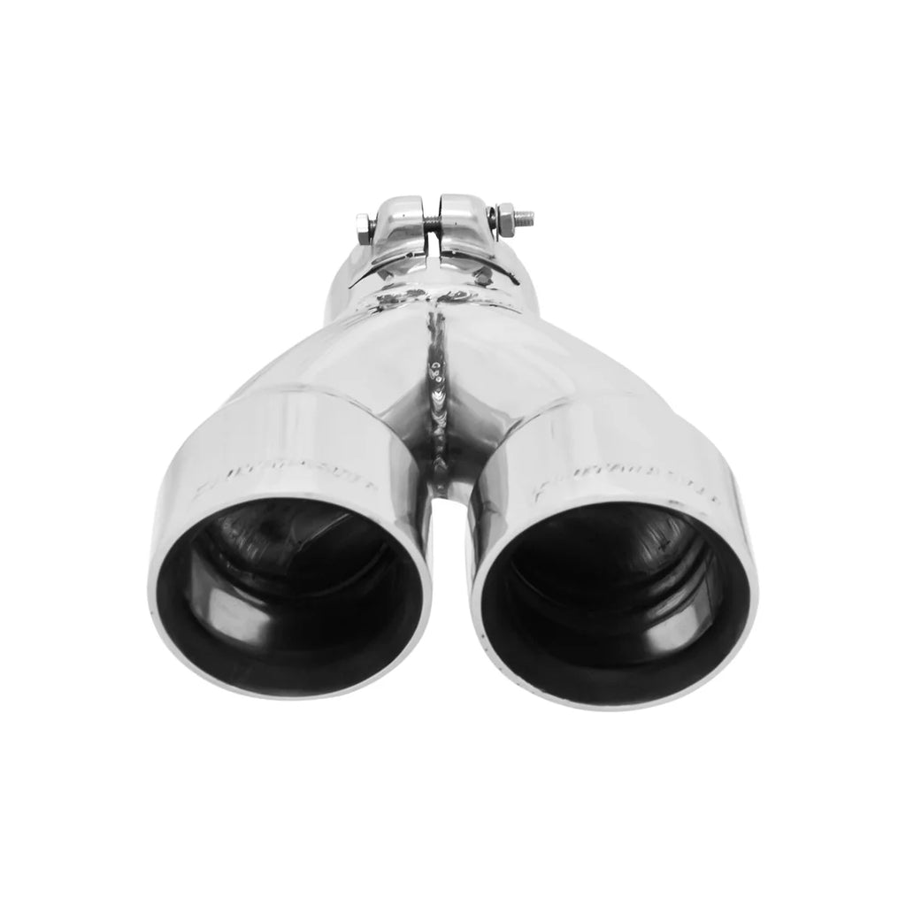 Flowmaster Exhaust Tip - 3.00 in Dual Angle Cut Polished SS Fits 2.50 in. - Left - Clamp on - Detail View