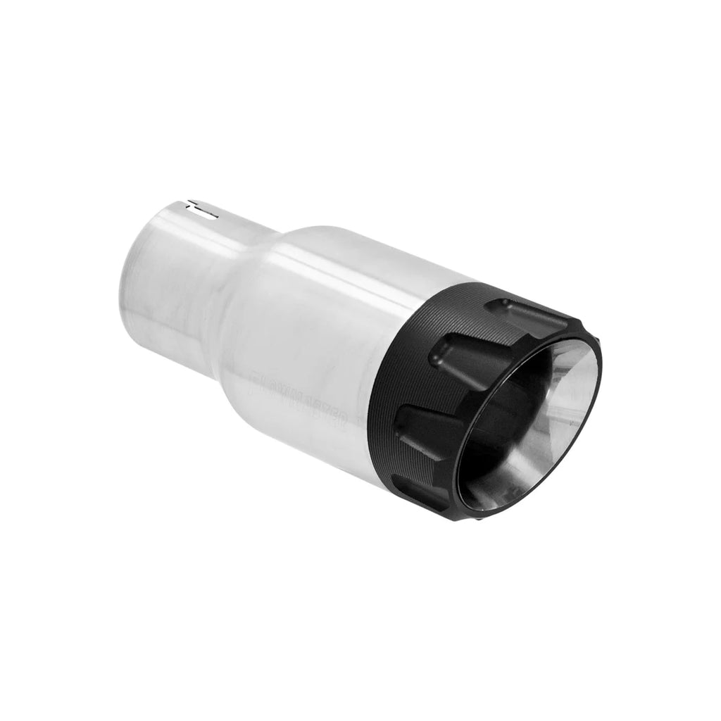 Flowmaster Exhaust Tip - 3.50 in. Angled Brushed SS/Black Alum Fits 2.50 in tubing-Clamp on - Side View