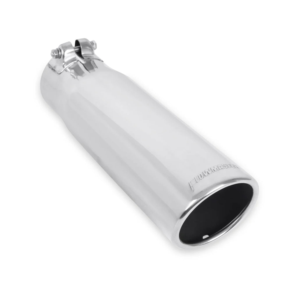 Flowmaster Exhaust Tip - 3.50 in. Rolled Angle Polished SS Fits 3.00 in. Tubing - clamp on - Back View
