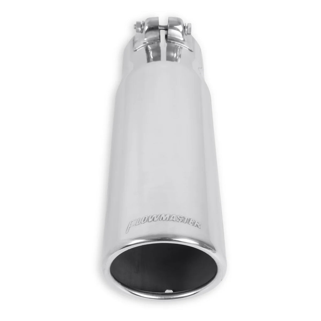Flowmaster Exhaust Tip - 3.50 in. Rolled Angle Polished SS Fits 3.00 in. Tubing - clamp on - Installation View