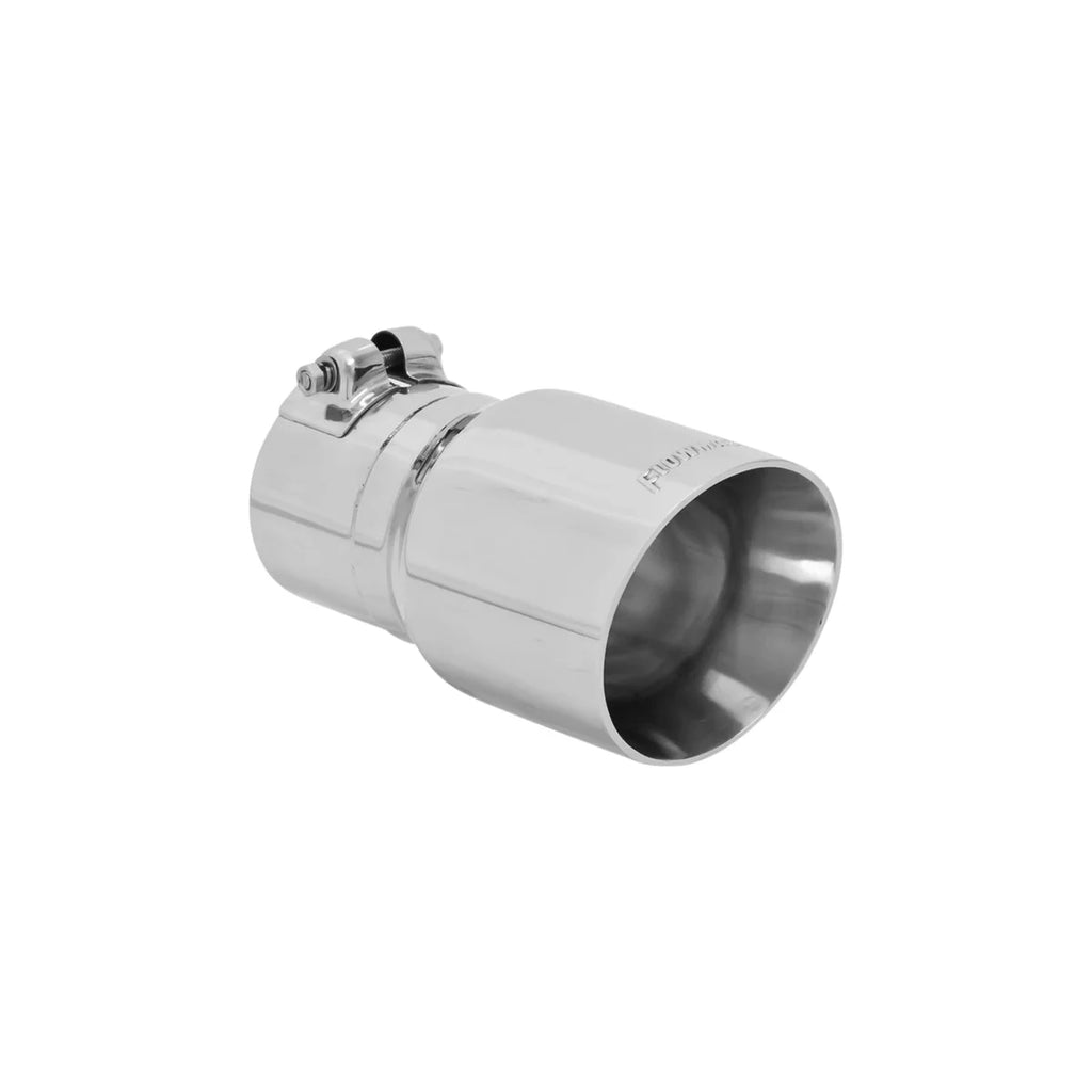 Flowmaster Exhaust Tip - 4.00 in. Angle Cut Polished SS Fits 3.00 in. Tubing - Clamp on - Side View