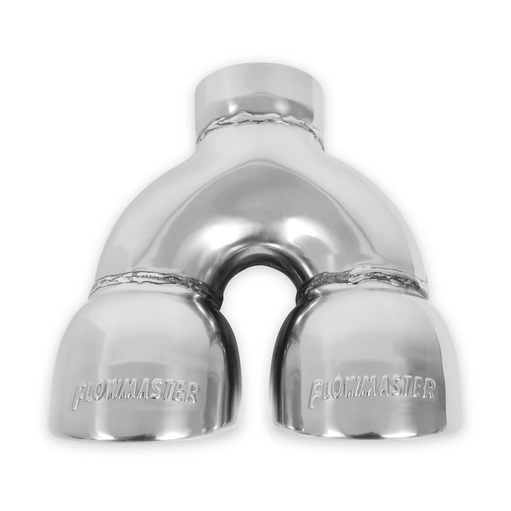 Flowmaster Exhaust Tip - Dual 3.5 in. Rolled Angle Polished SS Fits 2.50 in. Tubing-weld on - Back View