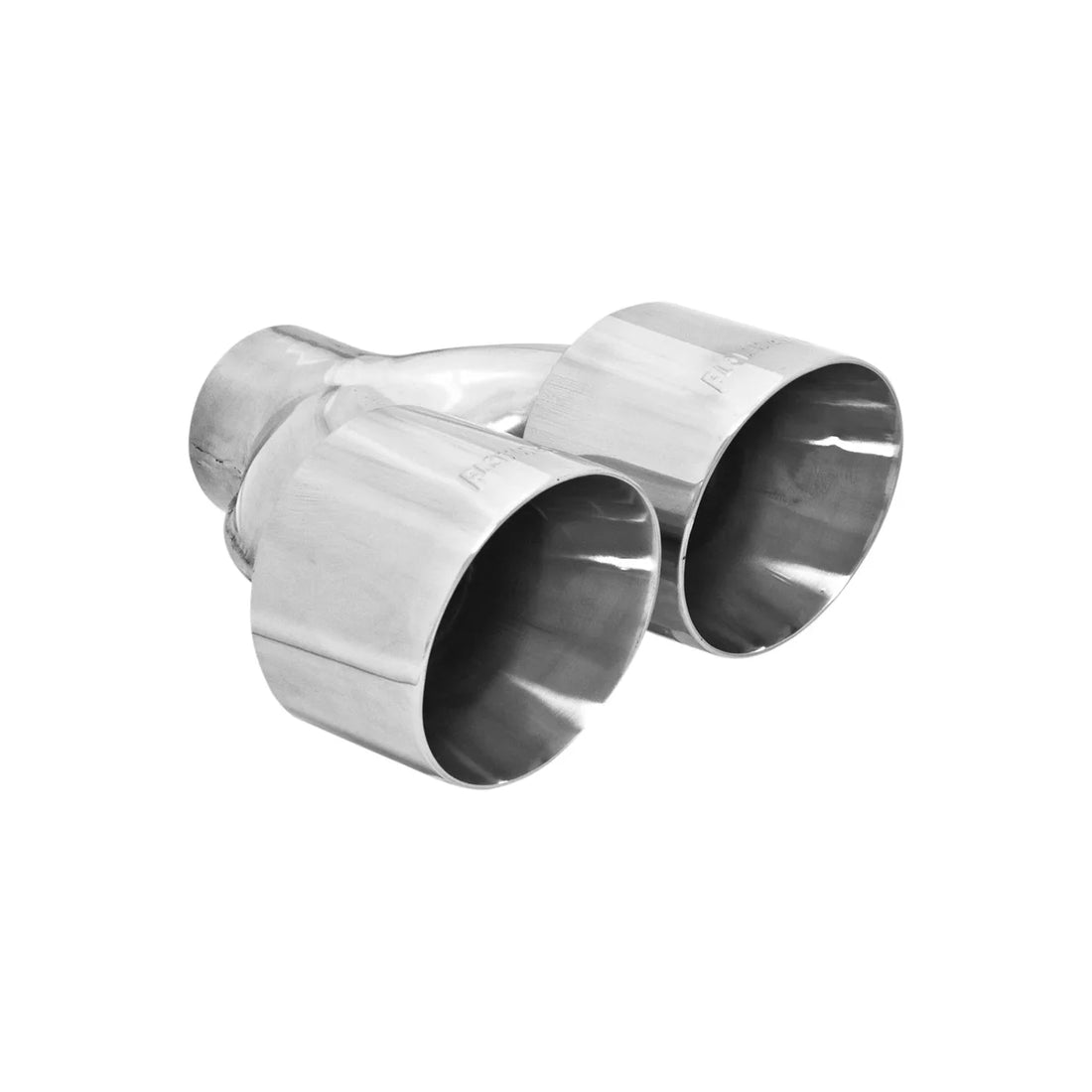 Flowmaster Exhaust Tip - Dual 4.00 in. Angle Cut Polished SS Fits 2.50 in. Tubing - Weld on - Side View