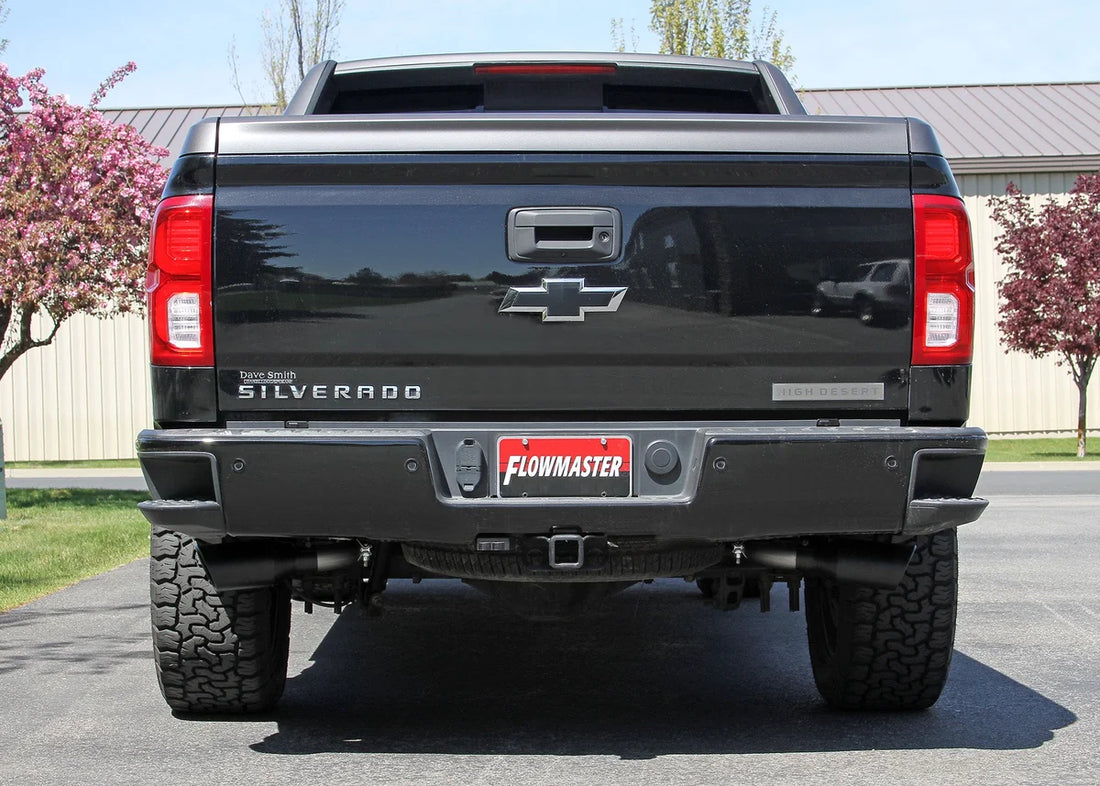 Flowmaster Flow FX Cat-Back Exhaust System fits 2011-2018 Chevrolet Silverado 1500 / GMC Sierra 1500 - Back View
