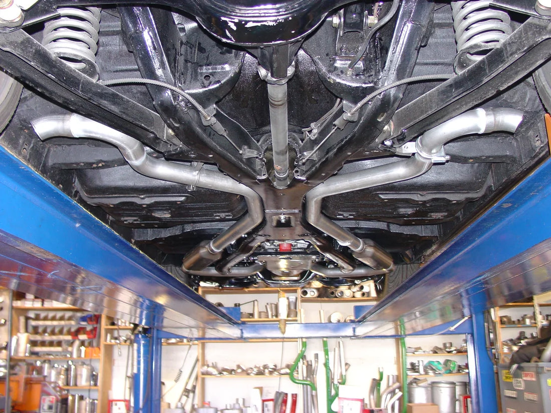 Flowmaster Flowmaster Crossmember-Back Exhaust System fits 1959-1964 Chevrolet Bel Air / Biscayne / Impala - Side View