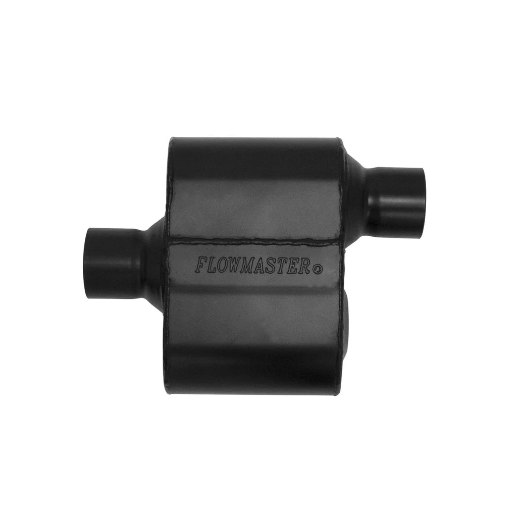 Flowmaster Super 10 Series Stainless Steel - 2.50 in. IN/OUT - Aggressive Sound fits 2015 Ford Mustang GT - Side View
