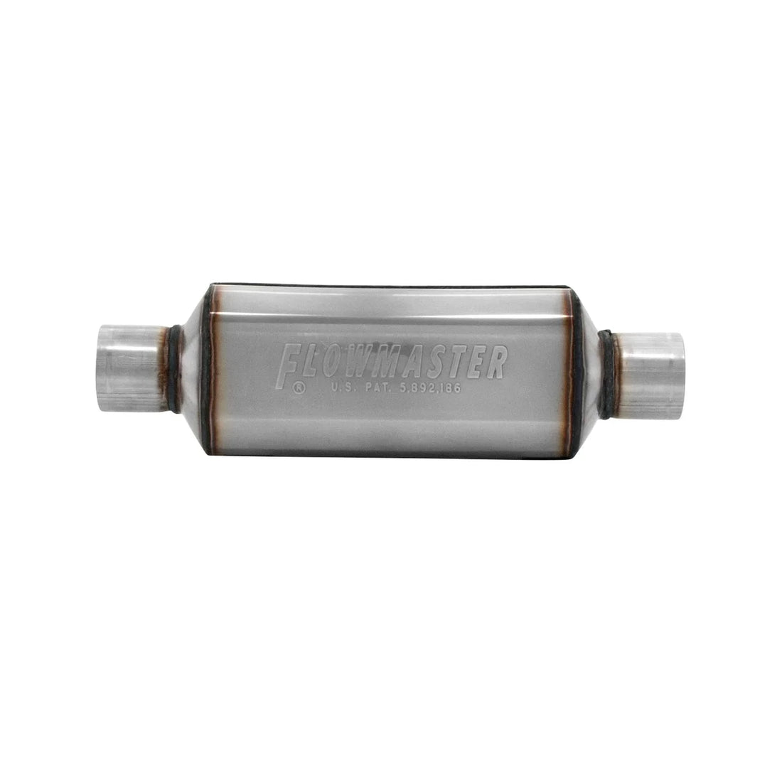 Flowmaster Super HP-2 Muffler 304SS - 2.50 Center In. 2.50 Center Out - Aggressive Sound - Side View