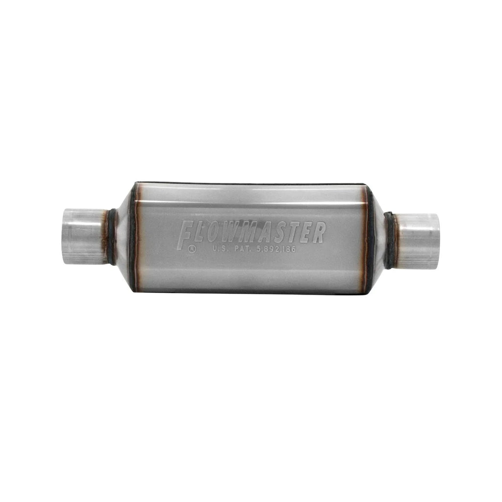 Flowmaster Super HP-2 Muffler 304SS - 2.50 Center In. 2.50 Center Out - Aggressive Sound - Side View