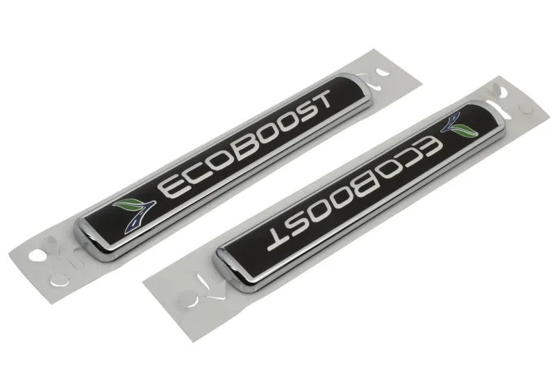 Ford Racing Black/Silver EcoBoost Emblem 3-1/2in x 9/16in - Set of 2 - Side View