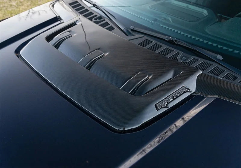 Ford Racing Carbon Fiber Hood Vent - Gloss fits 2021-2025 Ford F-150 Raptor - Back View