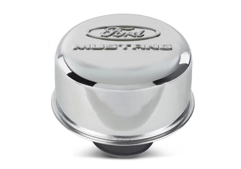 Ford Racing Chrome Breather Cap w/ Ford Mustang Logo - Side View