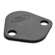 Load image into Gallery viewer, Ford Racing Fuel Pump Block Off Plate - Black Crinkle Finish w/ Ford Oval - Back View