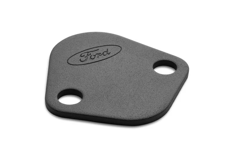 Ford Racing Fuel Pump Block Off Plate - Black Crinkle Finish w/ Ford Oval - Back View