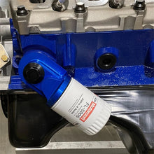 Load image into Gallery viewer, Ford Racing Push Rod V8 90 Degree Billet Oil Filter Adapter - Back View