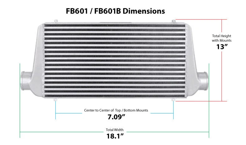 Frostbite Universal fit 11" X 12" X 3" core with 3" inlet/outlet - polished - Dimension Reference