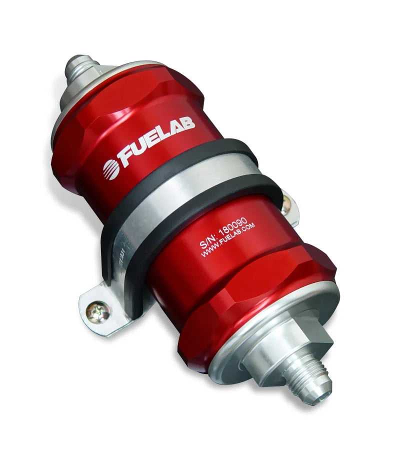 Fuelab 818 In-Line Fuel Filter Standard -6AN In/Out 6 Micron Fiberglass - Red - Main Product View
