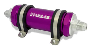Fuelab 828 In-Line Fuel Filter Long -12AN In/Out 10 Micron Fabric - Purple - Main Product View