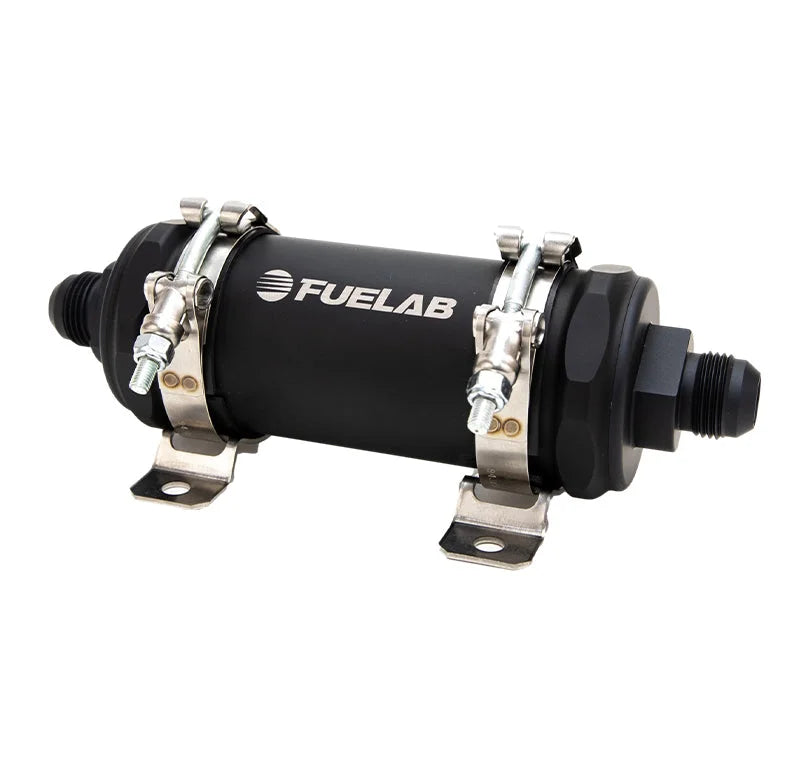 Fuelab PRO Series In-Line Fuel Filter (10gpm) -12AN In/-12AN Out 100 Micron Stainless - Matte Black - Main Product View