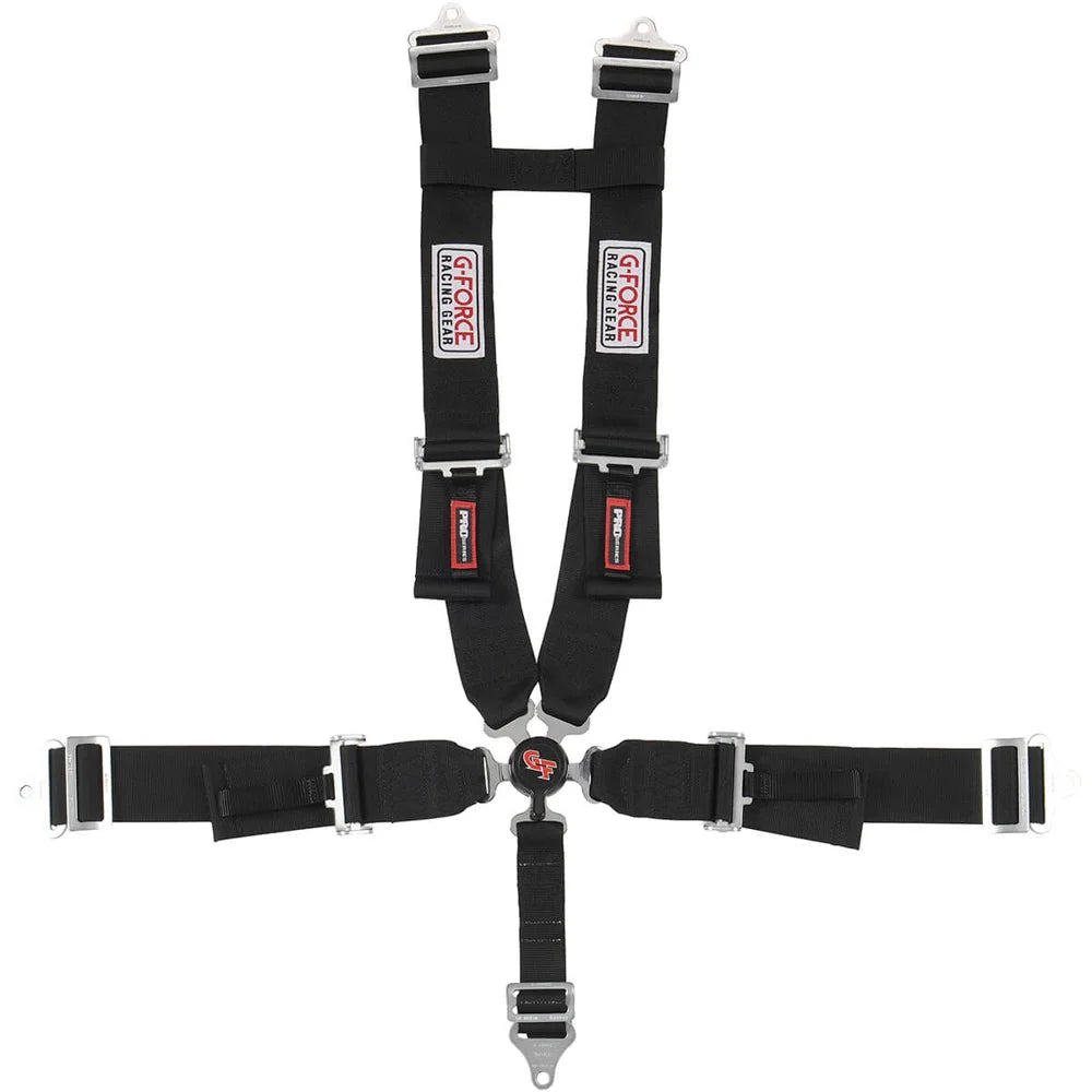 G-FORCE Racing Gear 5pt Harness Set Black Camlock Pull-Down Lap