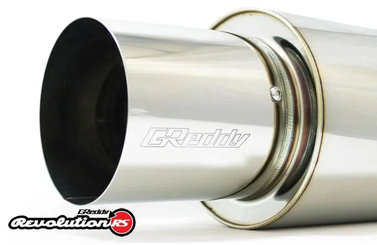 GReddy Universal 3in 3-Bolt Tip Revolution RS Muffler - Back View