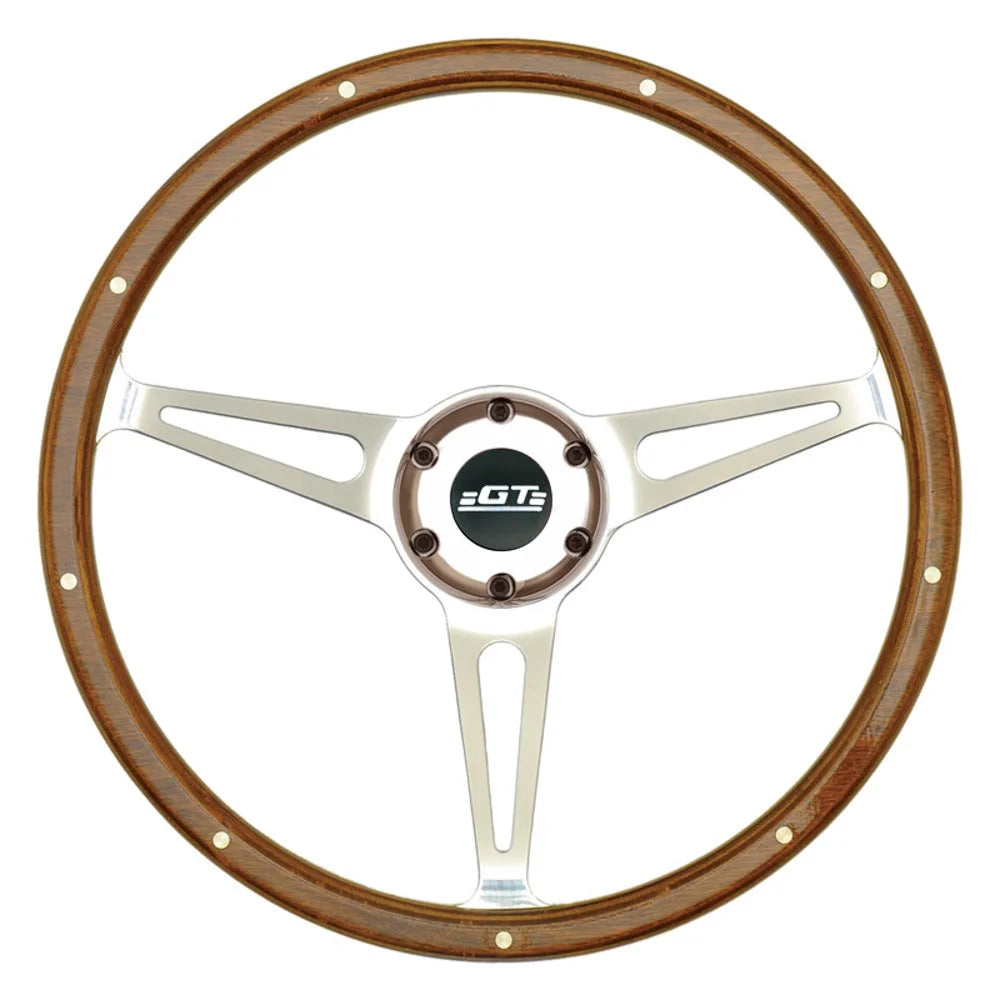 GT Performance GT3 Cobra Style Wood Ste ering Wheel 14in Polish 32-4247
