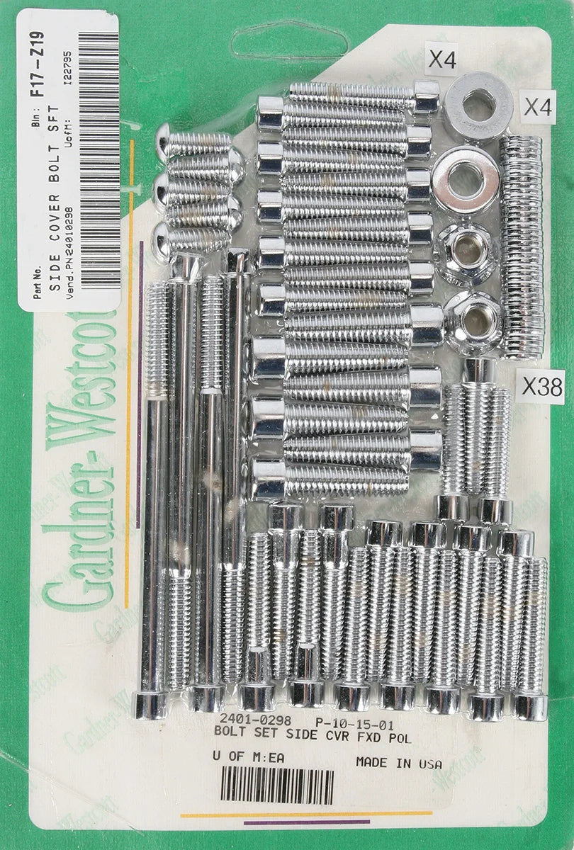Gardner-Westcott Bolt Kit - Side Cover - Socket-Head - Chrome P-10-15-01 - Side View