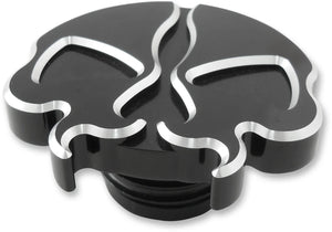 Gas Cap - Non-Vented - Split Skull - Black DragSpecialties 78049B - Main Product View